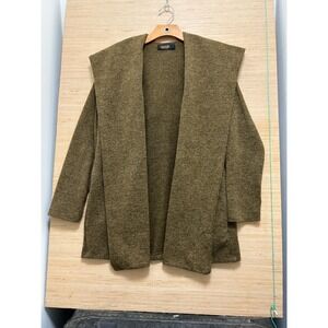 Renee C Womens Hooded Open Front Cardigan Olive Green Textured Knit Made‎ in USA